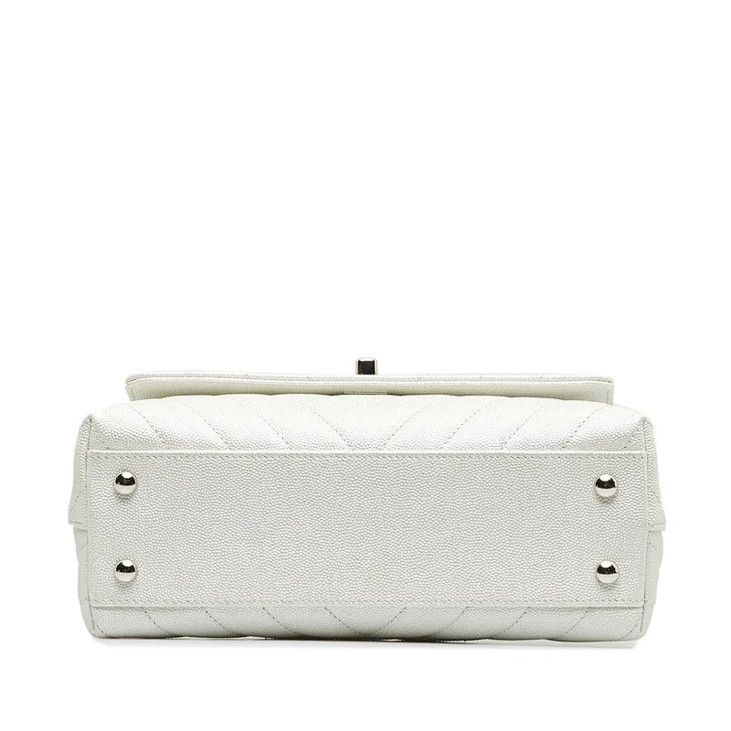 Chanel Chevron V tick Coco Handle Handbag Shoulder Bag 2WAY White Caviar S  CHANEL