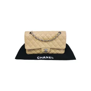 Chanel Classic Double Flap Medium Beige Caviar Silver