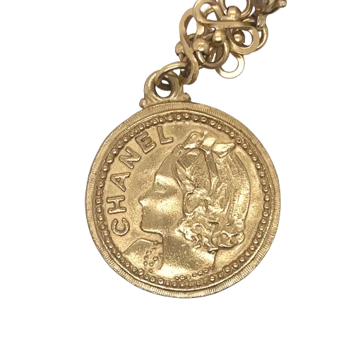 CHANEL - Vintage 03P Side Portrait '5' Medallion Chain Gold '' Bracelet