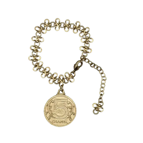 CHANEL - Vintage 03P Side Portrait '5' Medallion Chain Gold '' Bracelet