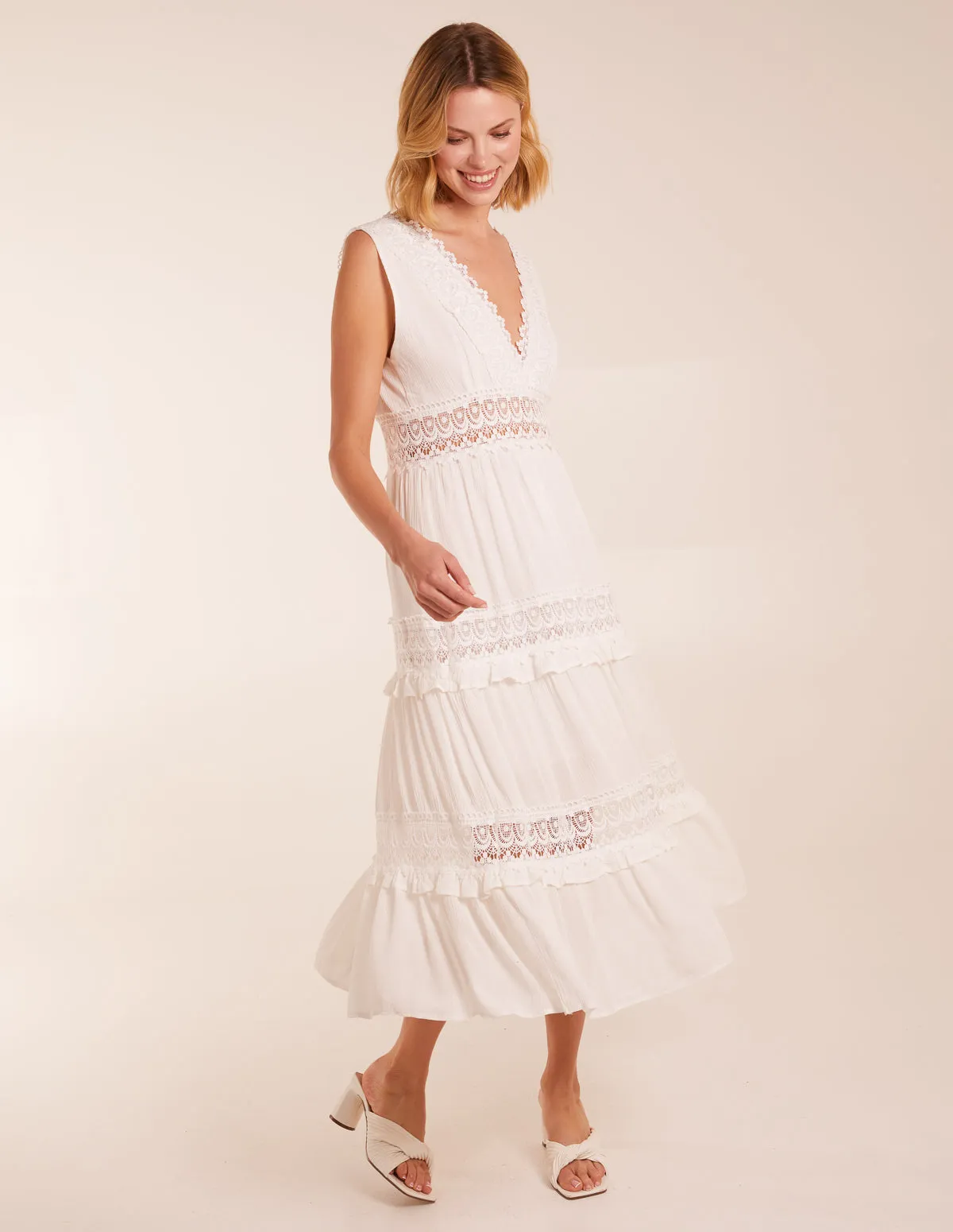 Crochet Angel Sleeve Tiered Maxi Dress