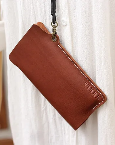 Cute Brown LEATHER Phone Case WOMEN Phone BAG with Neck Strap Slim Phone Shoulder Purse FOR WOMEN