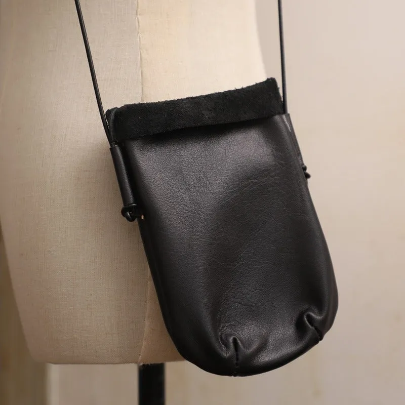Cute Brown LEATHER Side Bag Phone WOMEN SHOULDER BAG Slim Phone Crossbody Pouch FOR WOMEN