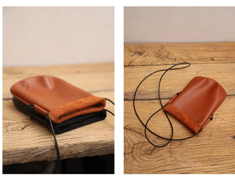 Cute Brown LEATHER Side Bag Phone WOMEN SHOULDER BAG Slim Phone Crossbody Pouch FOR WOMEN