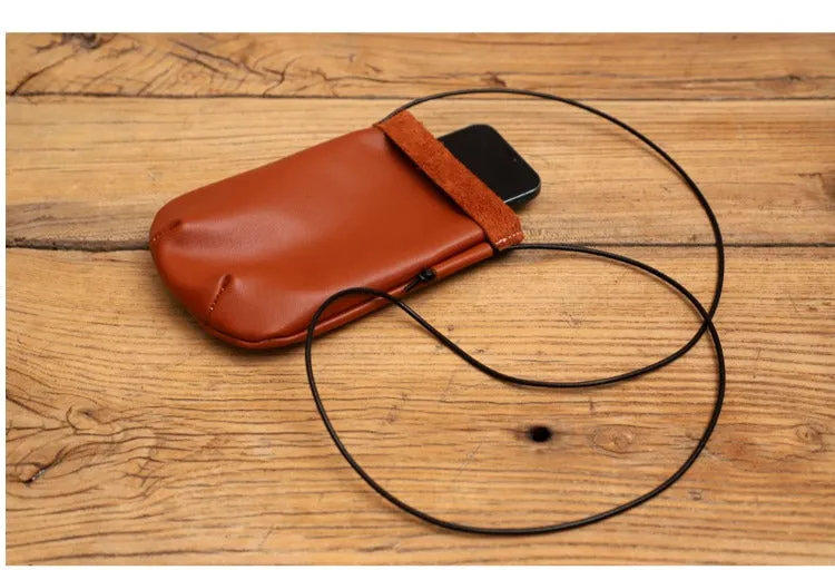 Cute Brown LEATHER Side Bag Phone WOMEN SHOULDER BAG Slim Phone Crossbody Pouch FOR WOMEN