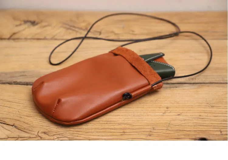 Cute Brown LEATHER Side Bag Phone WOMEN SHOULDER BAG Slim Phone Crossbody Pouch FOR WOMEN