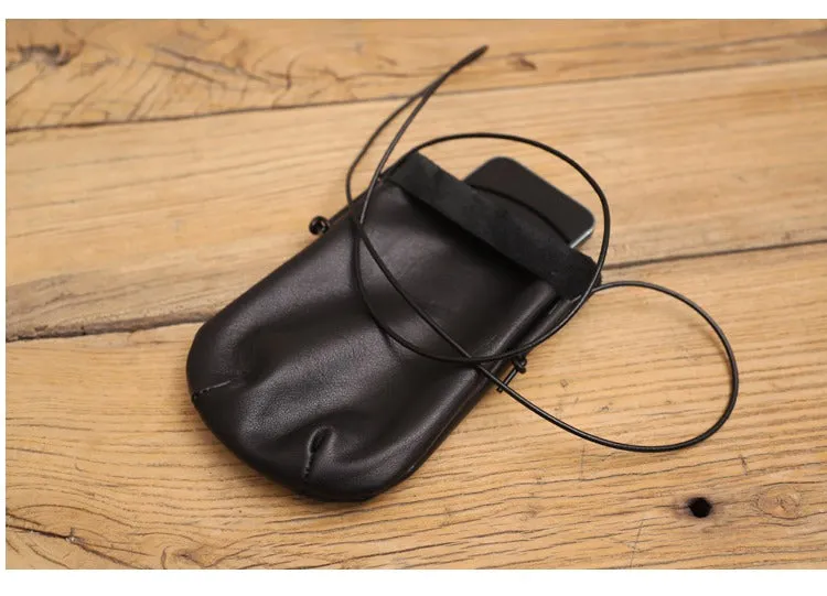 Cute Brown LEATHER Side Bag Phone WOMEN SHOULDER BAG Slim Phone Crossbody Pouch FOR WOMEN