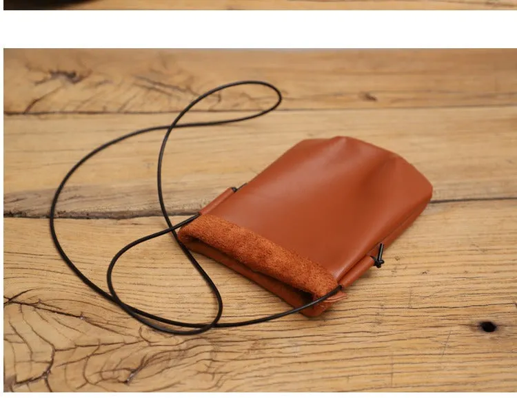 Cute Brown LEATHER Side Bag Phone WOMEN SHOULDER BAG Slim Phone Crossbody Pouch FOR WOMEN