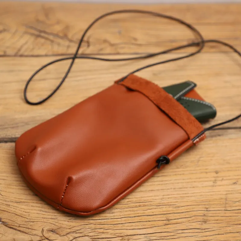 Cute Brown LEATHER Side Bag Phone WOMEN SHOULDER BAG Slim Phone Crossbody Pouch FOR WOMEN