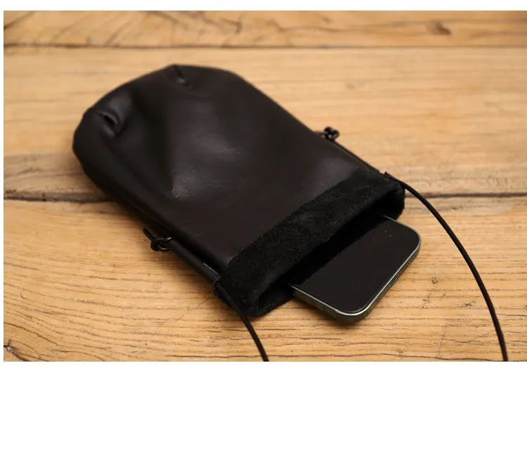 Cute Brown LEATHER Side Bag Phone WOMEN SHOULDER BAG Slim Phone Crossbody Pouch FOR WOMEN