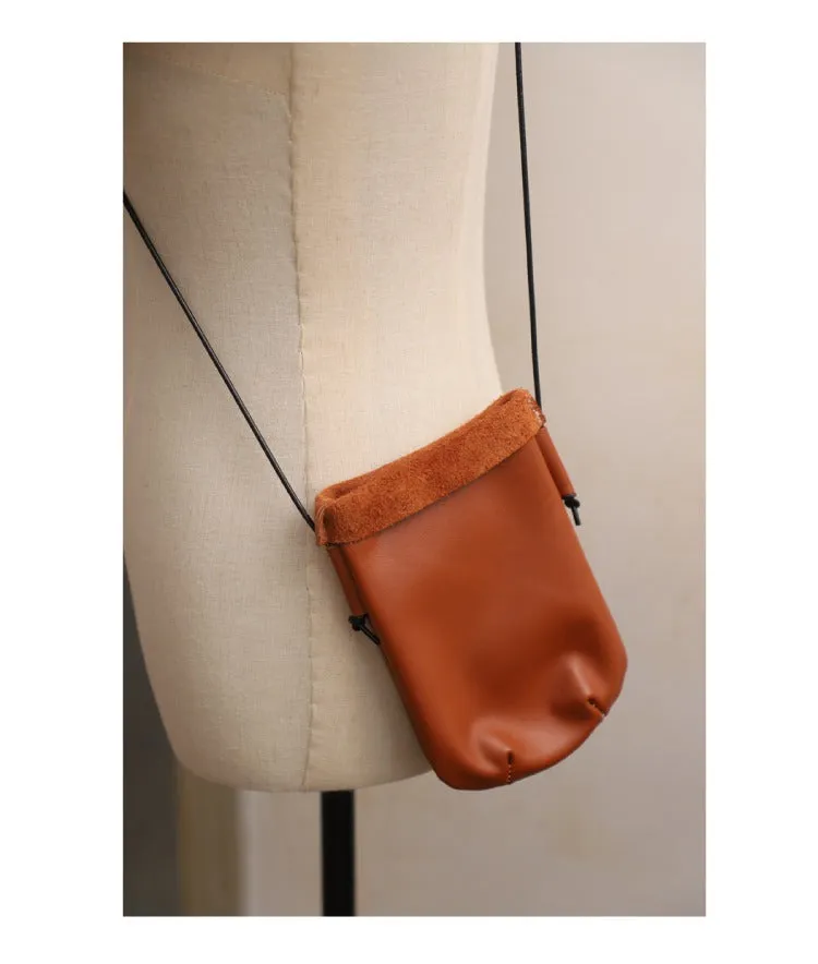 Cute Brown LEATHER Side Bag Phone WOMEN SHOULDER BAG Slim Phone Crossbody Pouch FOR WOMEN