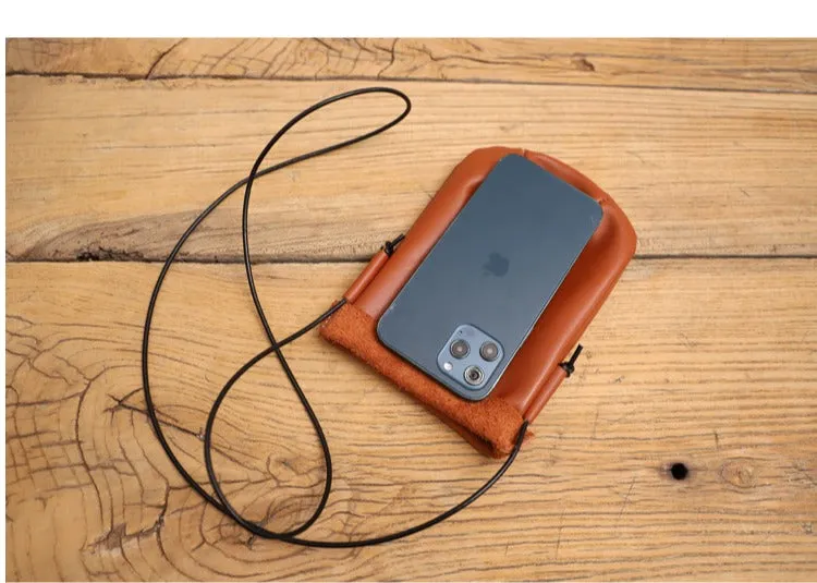 Cute Brown LEATHER Side Bag Phone WOMEN SHOULDER BAG Slim Phone Crossbody Pouch FOR WOMEN