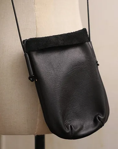 Cute Brown LEATHER Side Bag Phone WOMEN SHOULDER BAG Slim Phone Crossbody Pouch FOR WOMEN