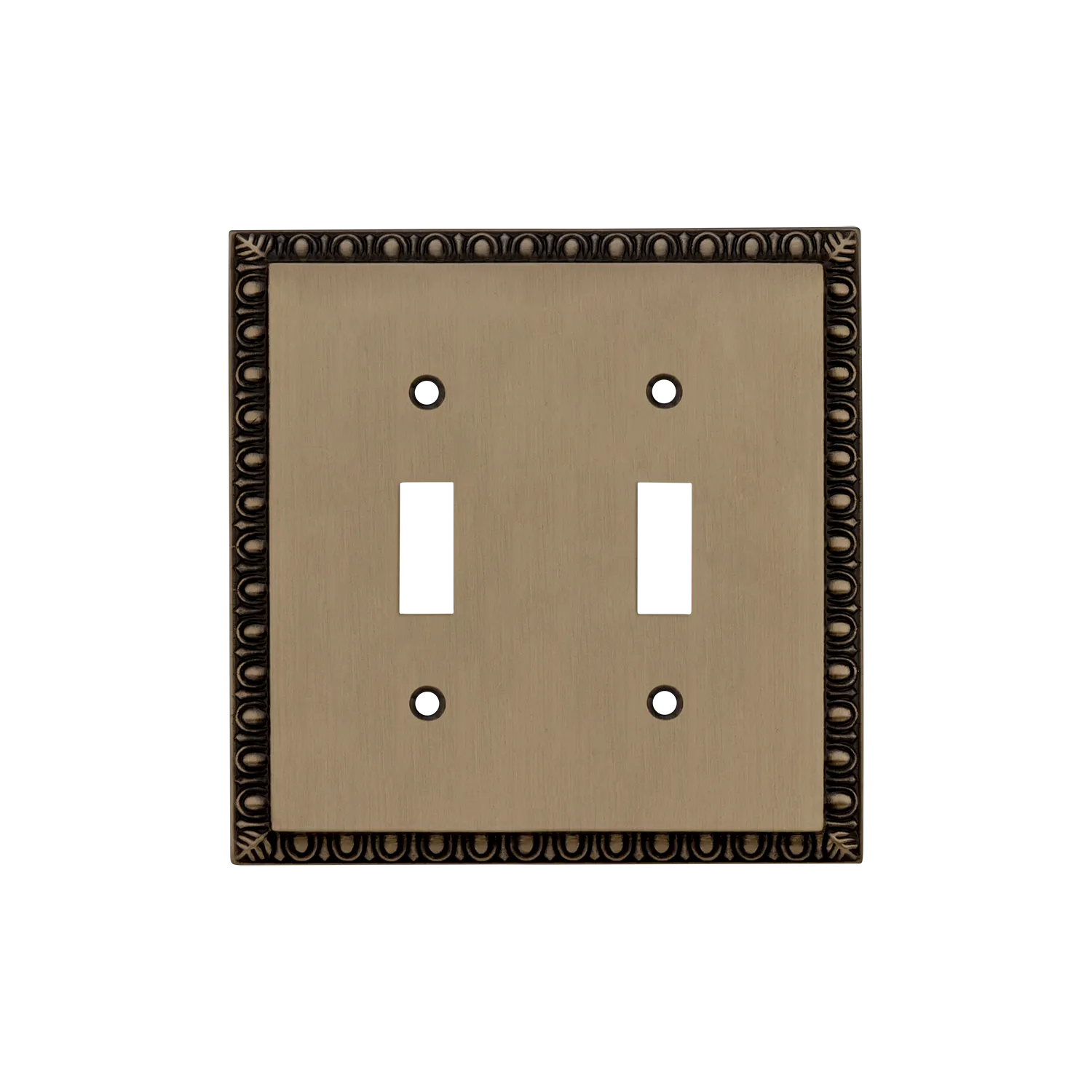 Egg & Dart Switch Plate with Double Toggle in Antique Brass