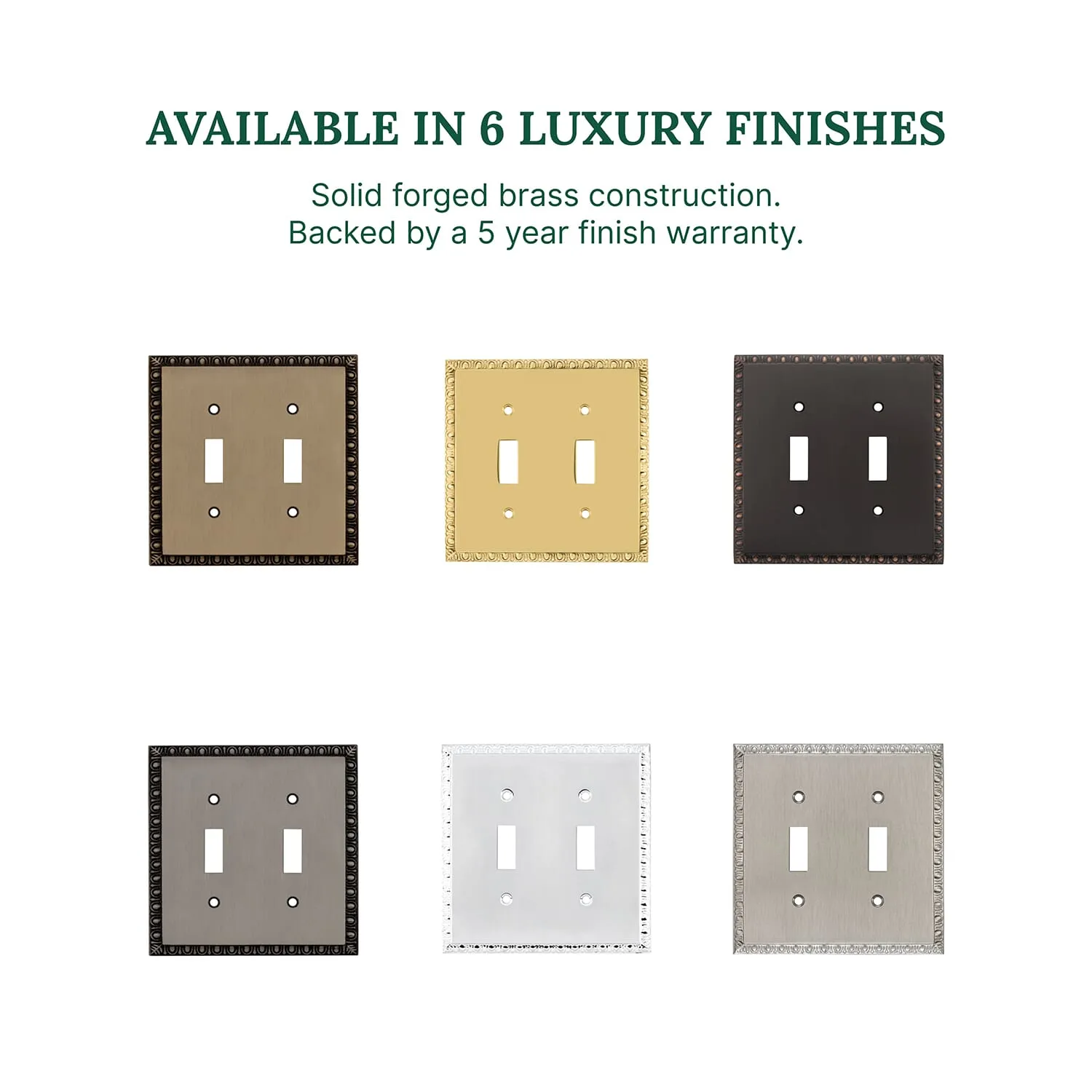 Egg & Dart Switch Plate with Double Toggle in Antique Brass