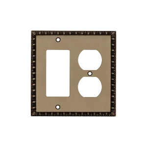 Egg & Dart Switch Plate with Rocker and Outlet in Antique Brass