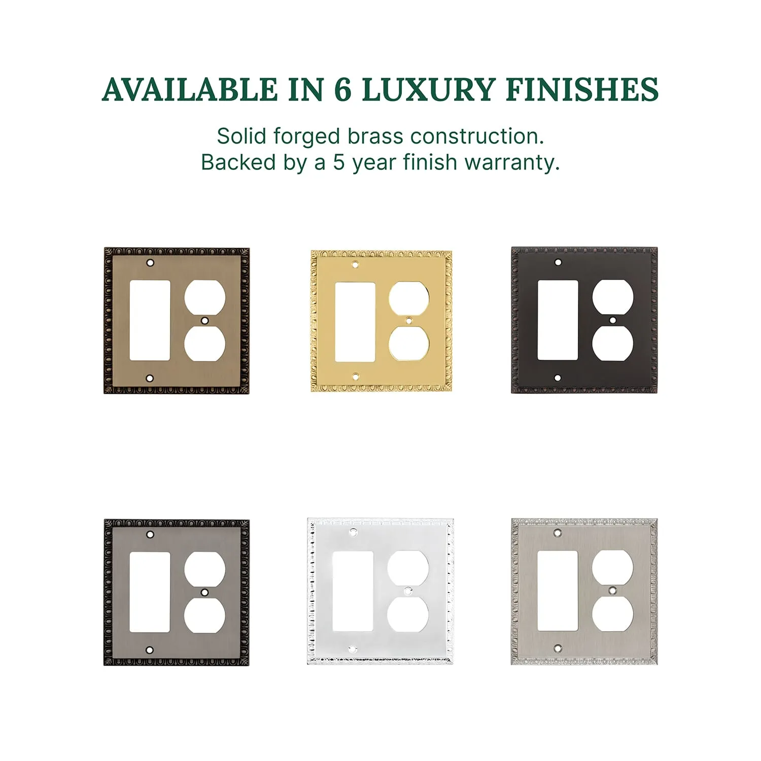 Egg & Dart Switch Plate with Rocker and Outlet in Antique Brass