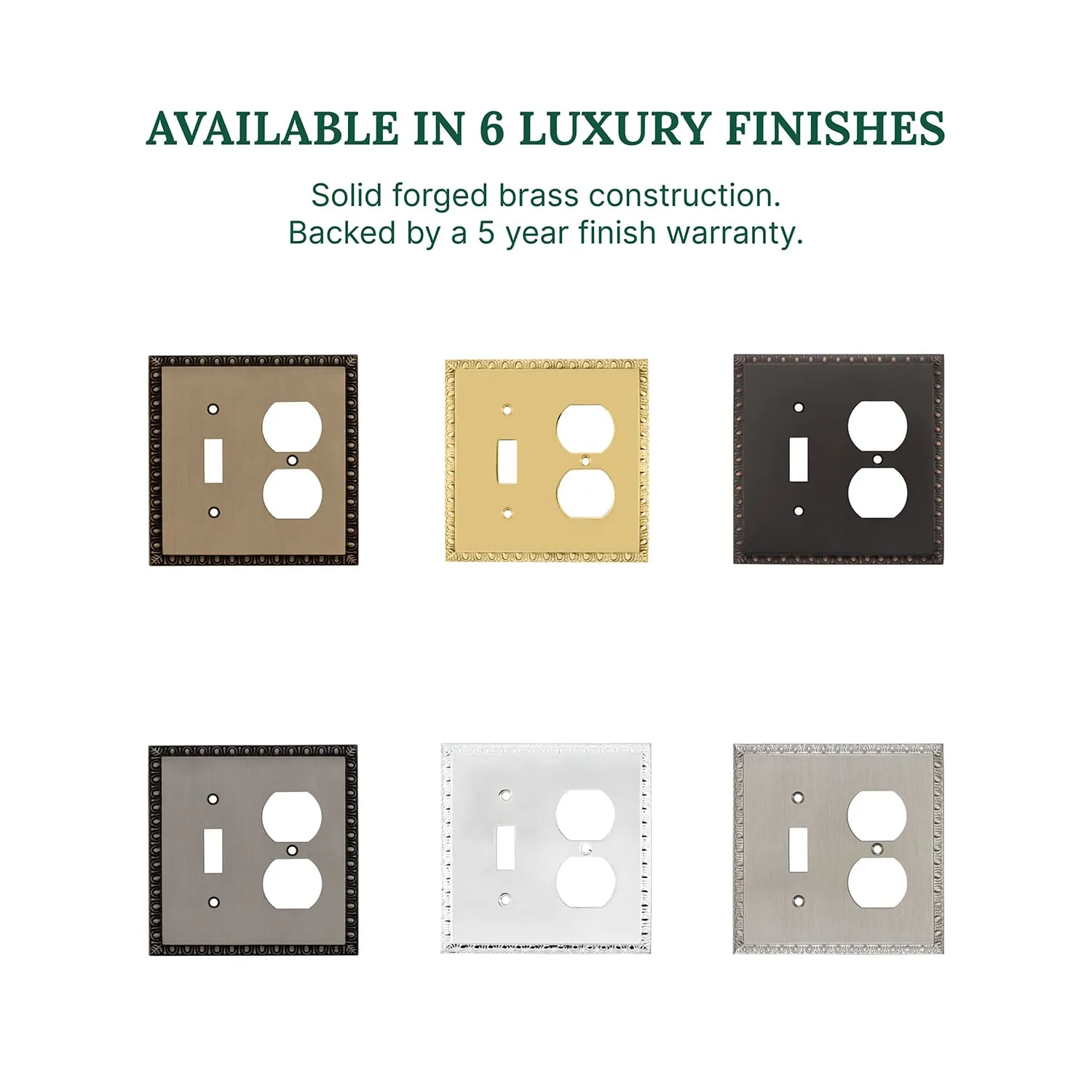 Egg & Dart Switch Plate with Toggle and Outlet in Antique Brass