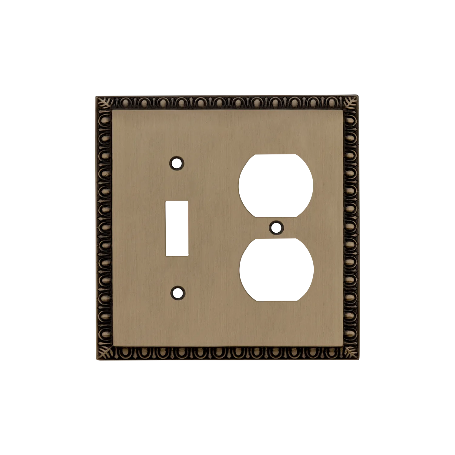 Egg & Dart Switch Plate with Toggle and Outlet in Antique Brass