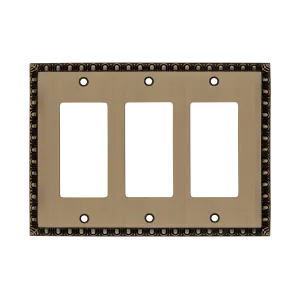 Egg & Dart Switch Plate with Triple Rocker in Antique Brass