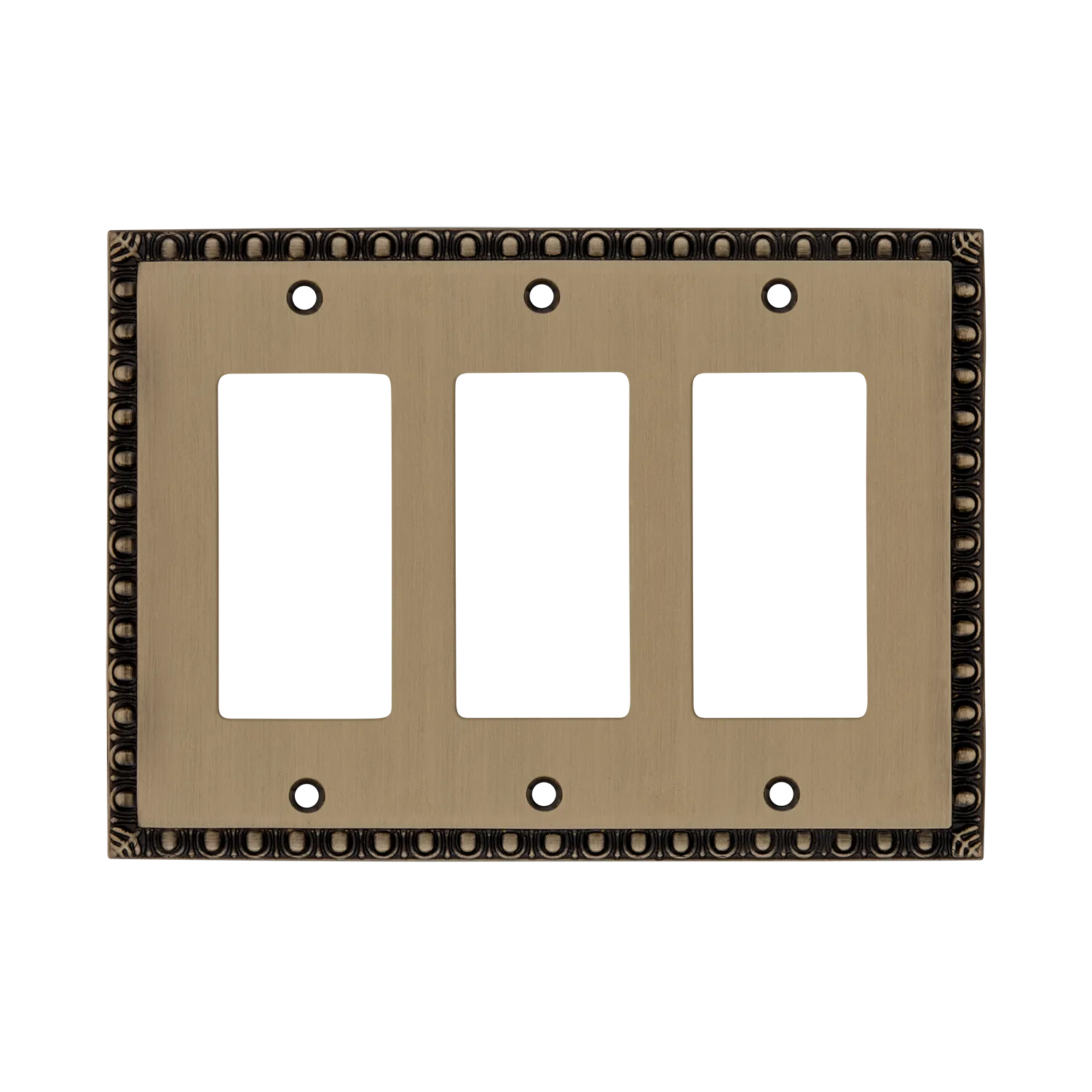 Egg & Dart Switch Plate with Triple Rocker in Antique Brass