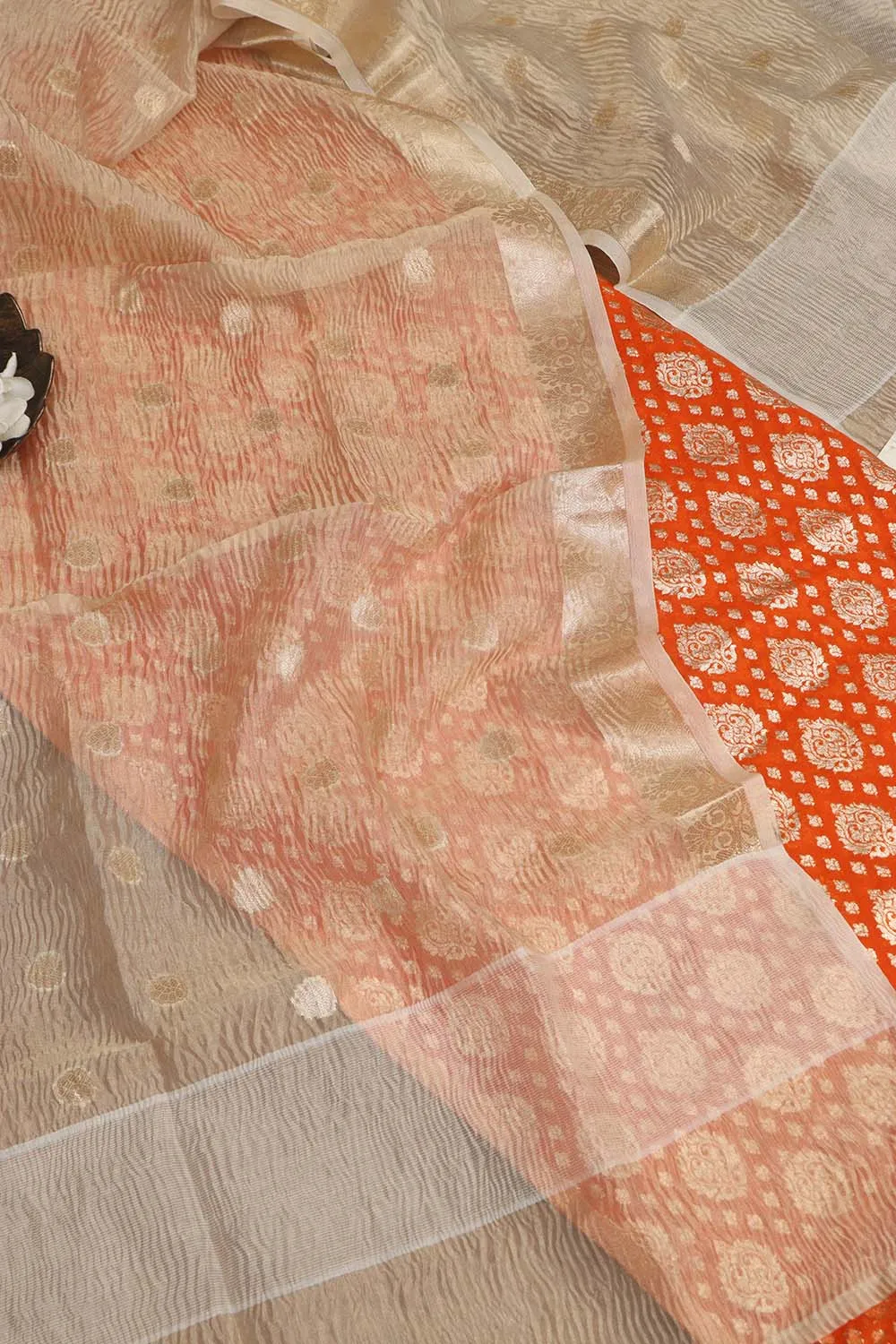 Elegant Orange Banarasi Chanderi Silk Suit With Dyeable Banarasi Handloom Tissue Silk Dupatta