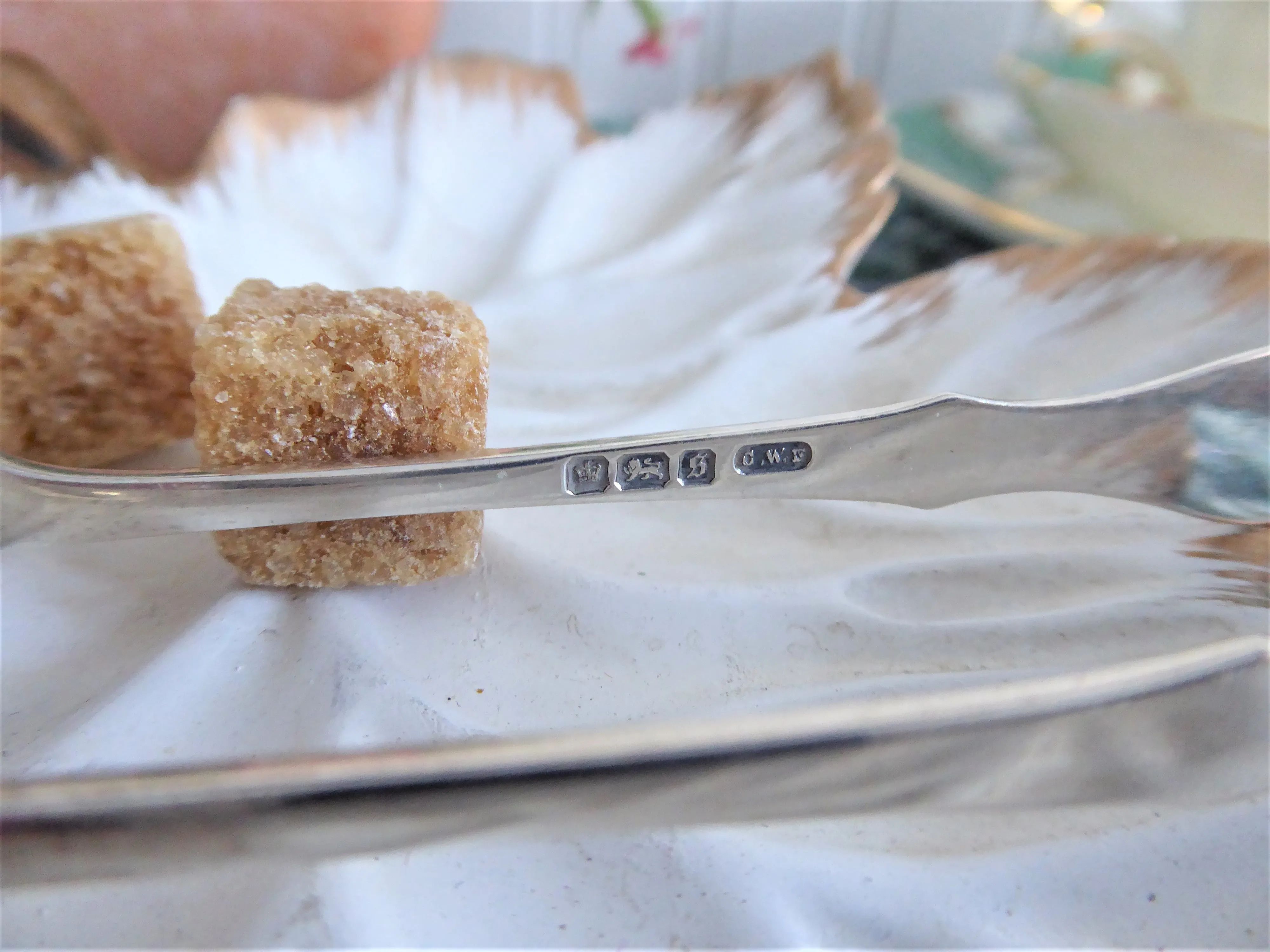 English Hallmarked Sugar Tongs Sterling Silver 1910 Fletcher Sheffield Initial W Or M