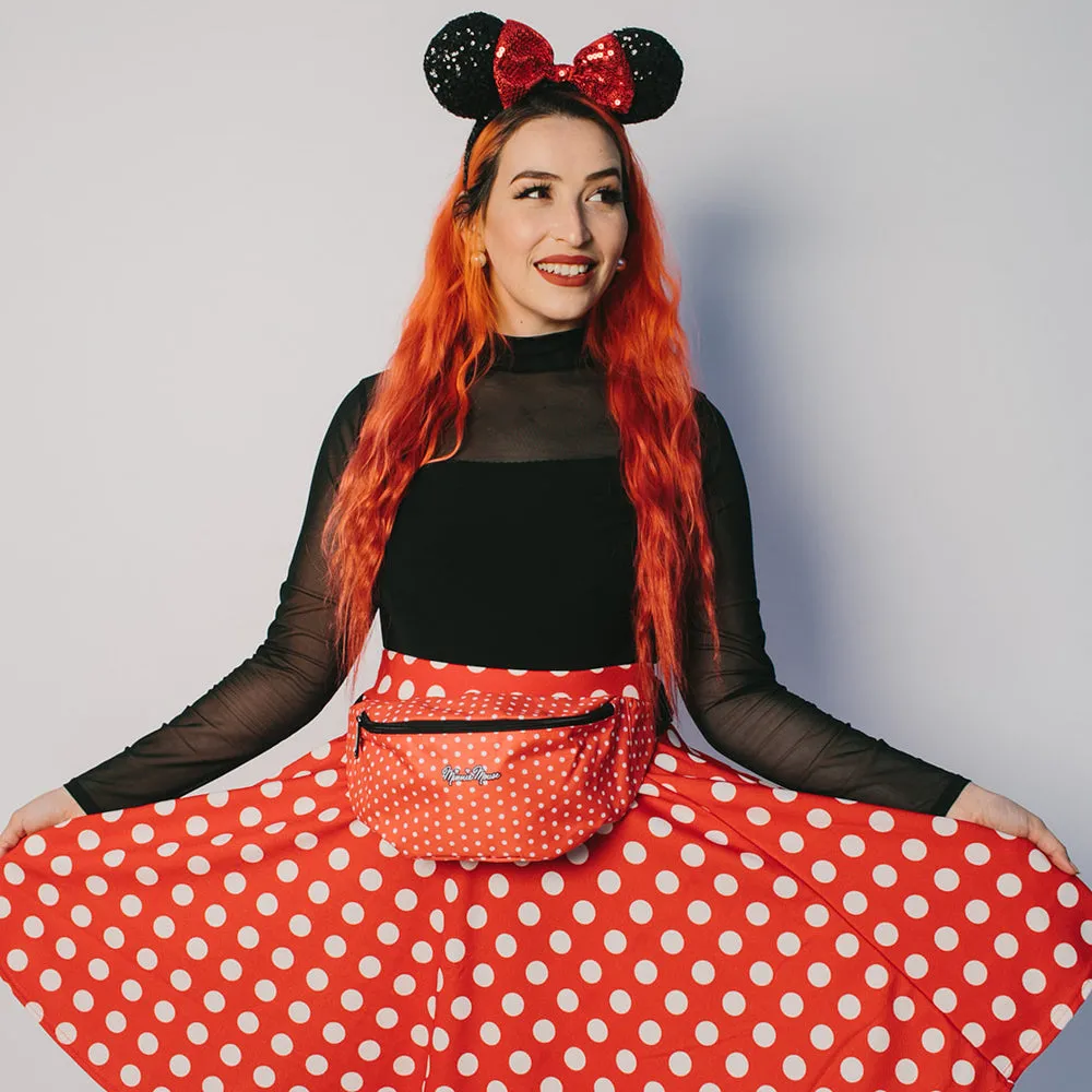 Fanny Pack - MINNIE MOUSE Script and Polka Dots Red White Black