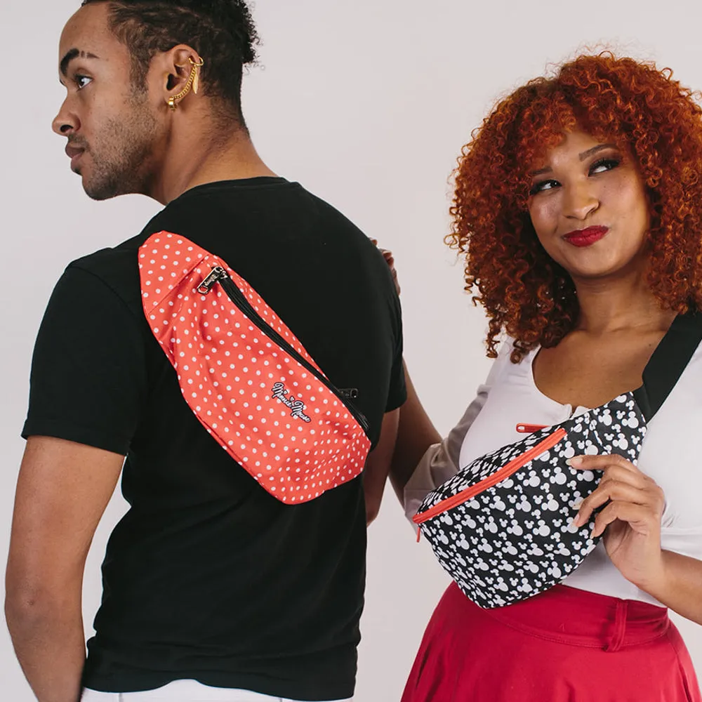 Fanny Pack - MINNIE MOUSE Script and Polka Dots Red White Black