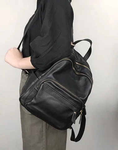 Fashion Womens Black Leather Backpack School Backpack Stachel Backpack For Women