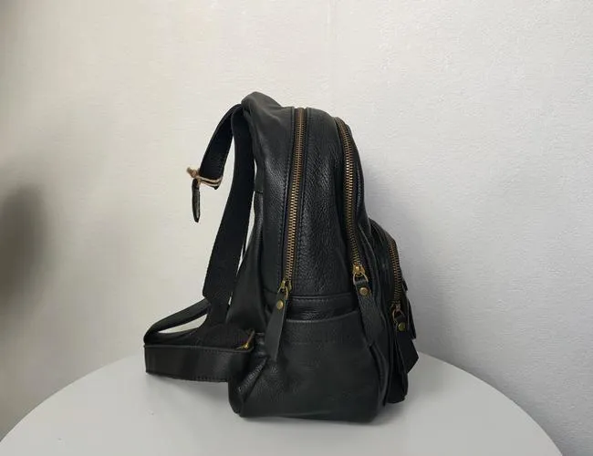 Fashion Womens Black Leather Backpack School Backpack Stachel Backpack For Women
