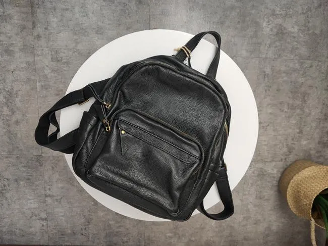 Fashion Womens Black Leather Backpack School Backpack Stachel Backpack For Women