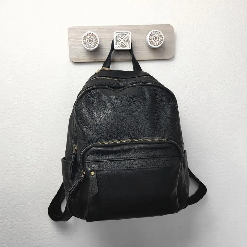 Fashion Womens Black Leather Backpack School Backpack Stachel Backpack For Women