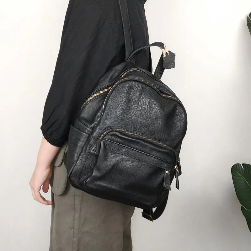 Fashion Womens Black Leather Backpack School Backpack Stachel Backpack For Women
