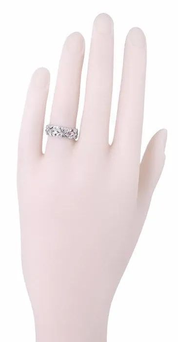 Filigree Calla Lilies Wide Wedding Band in 14 Karat White Gold | 6.6mm