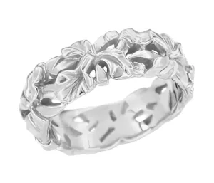 Filigree Calla Lilies Wide Wedding Band in 14 Karat White Gold | 6.6mm