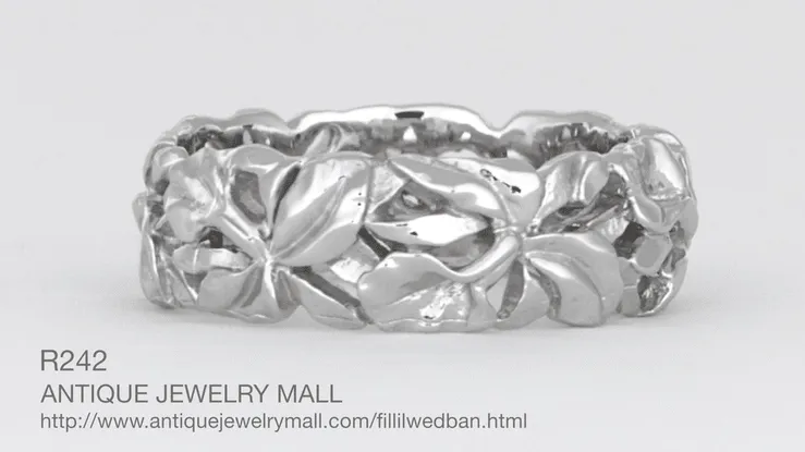 Filigree Calla Lilies Wide Wedding Band in 14 Karat White Gold | 6.6mm