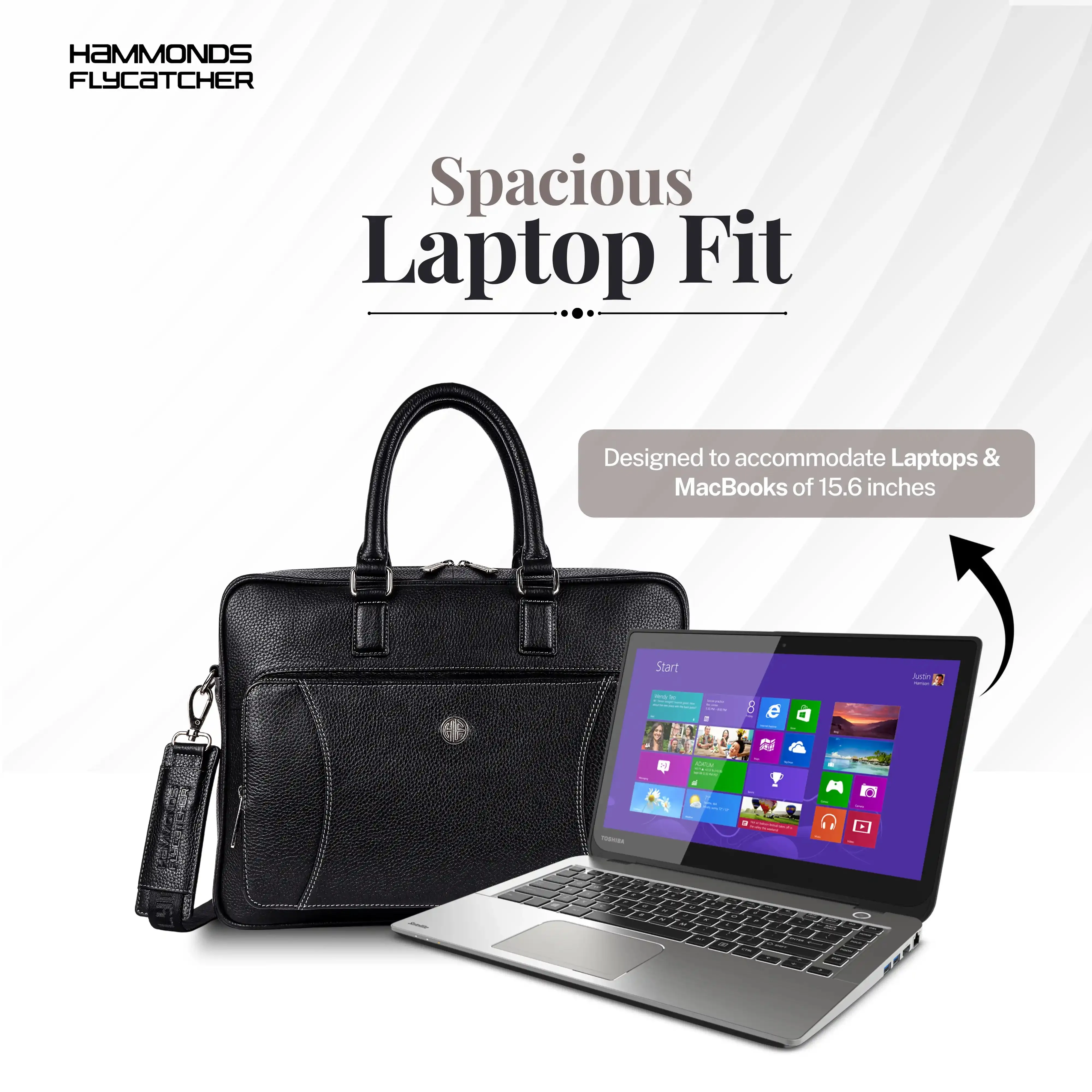 Genuine Leather Laptop Bag for Men, Fits Up to 15.6 Inch Laptop - Leather Office Bag with Adjustable Shoulder Strap and Trolley Strap