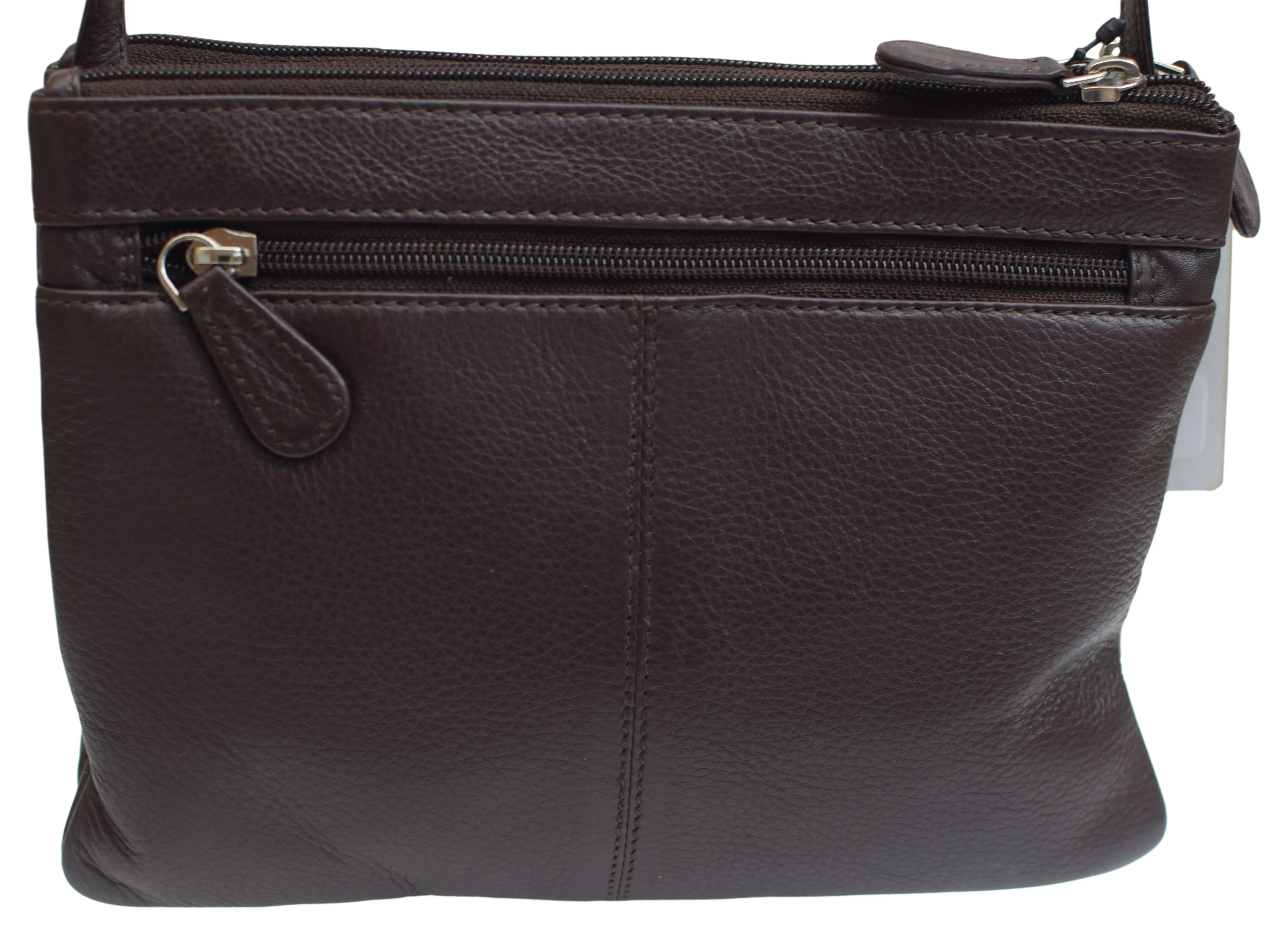Genuine Leather Womens Purse Double Zipper Top Pockets Crossbody Shoulder Bag for Ladies CN0907