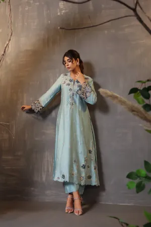 Gulshan Applique Kurta Set Blue