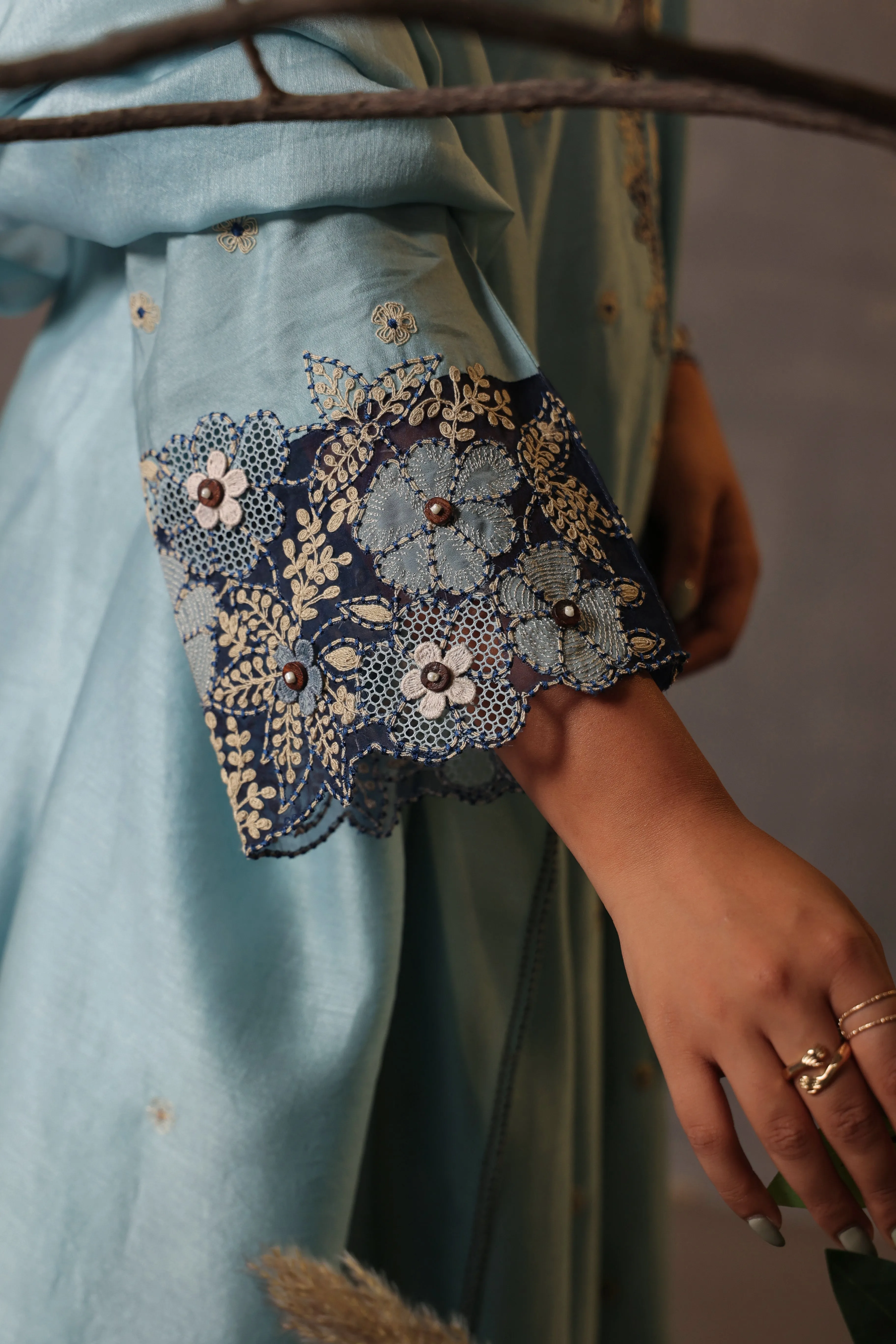Gulshan Applique Kurta Set Blue