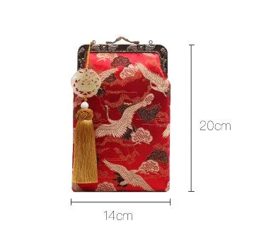 Hand Made Crane Pattern Silk Chinese Style Cell Phone Bag