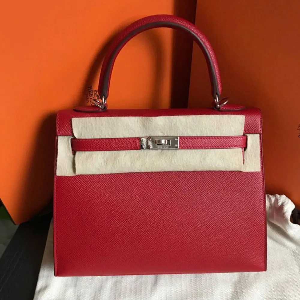 Hermès Kelly 25 Rouge Casaque Sellier Epsom Palladium Hardware PHW