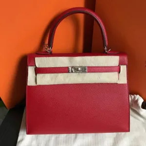 Hermès Kelly 25 Rouge Casaque Sellier Epsom Palladium Hardware PHW