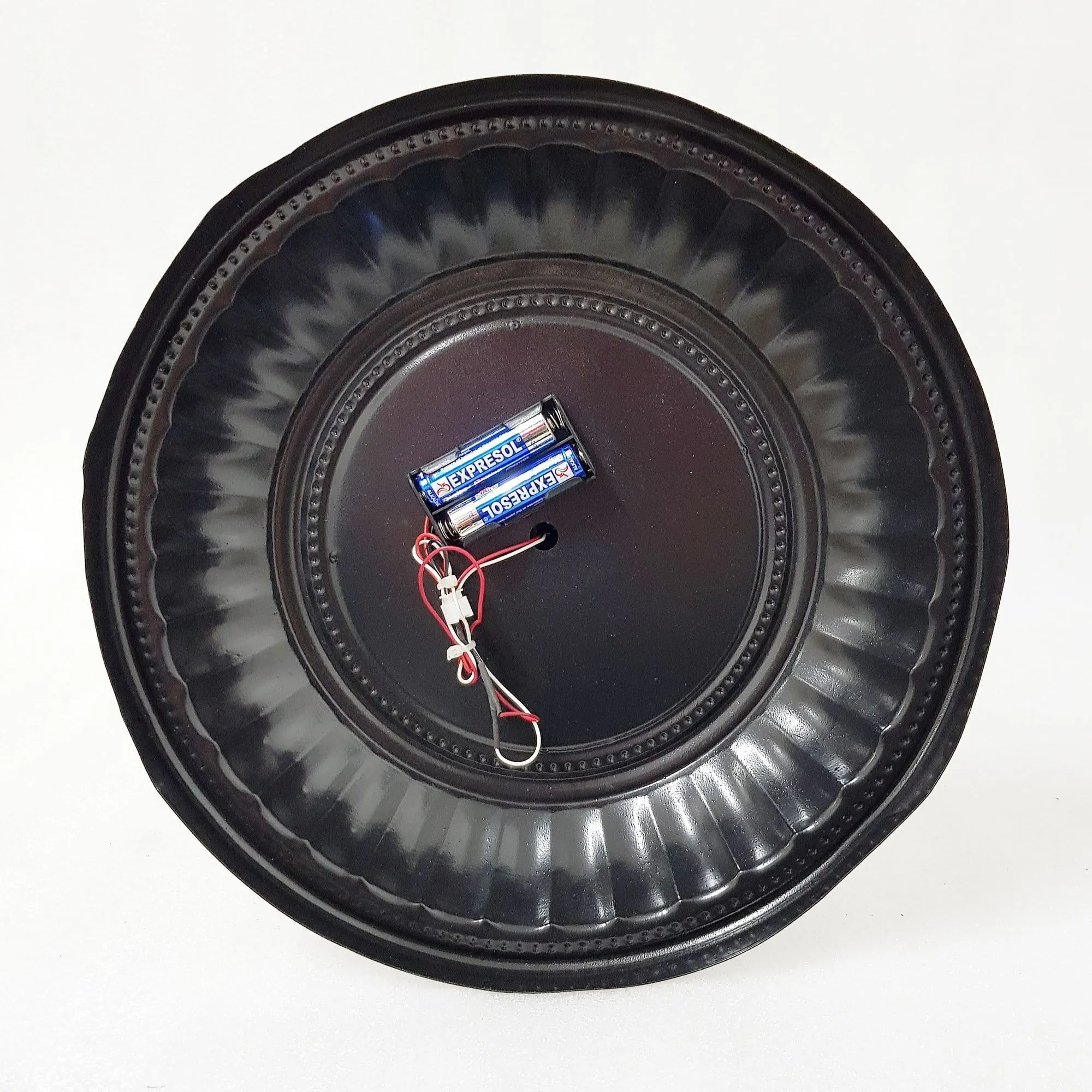 Industrial moving cogs standing clock on footed stand - black