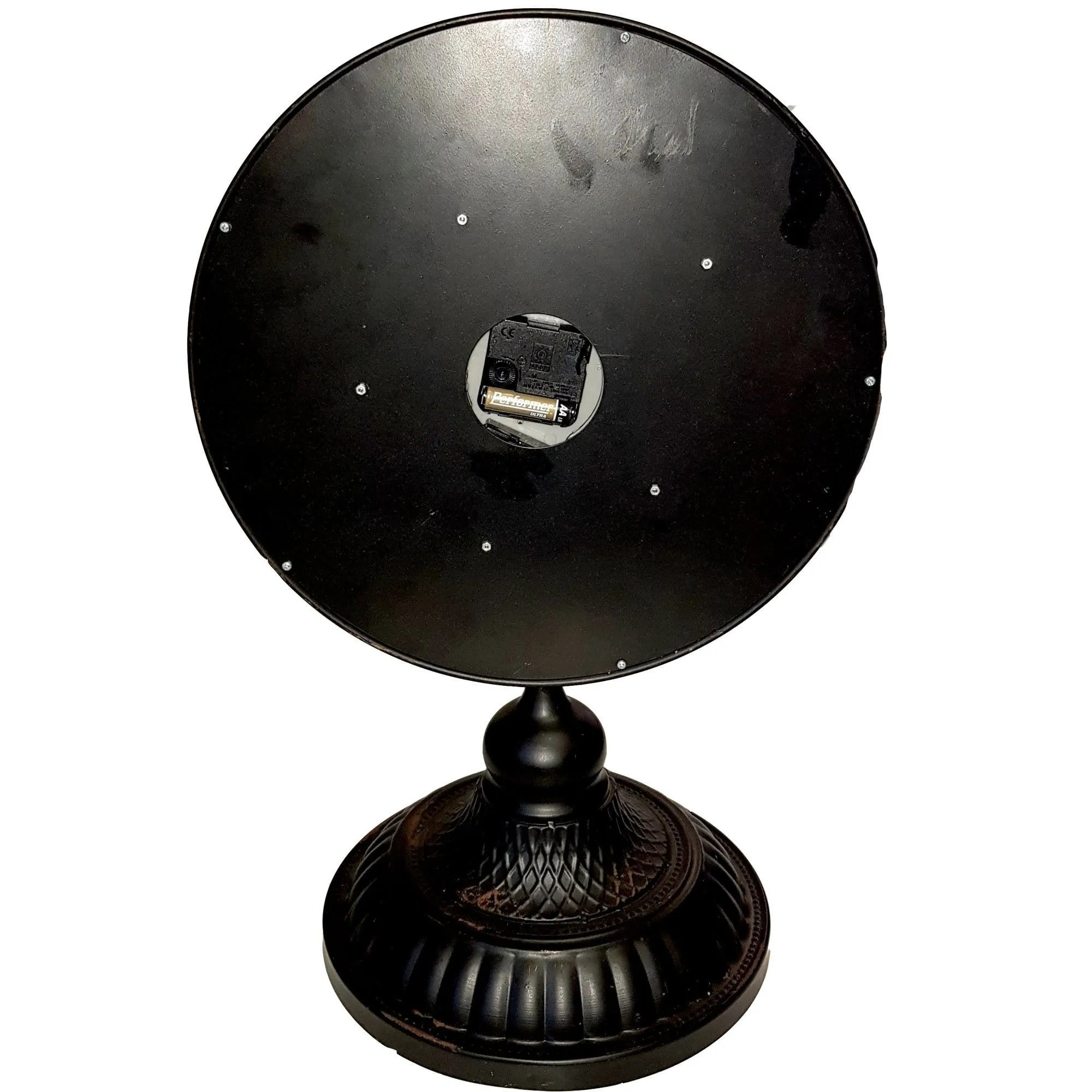 Industrial moving cogs standing clock on footed stand - black