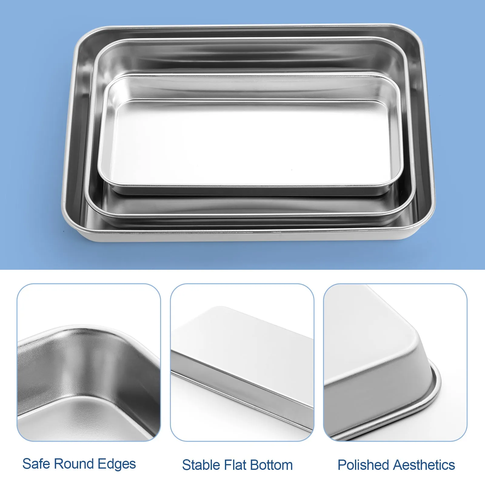 JMU Dental Flat Tray SL 304 Stainless Steel 10.2"x7.9"x1.2" 2PCS/Bag