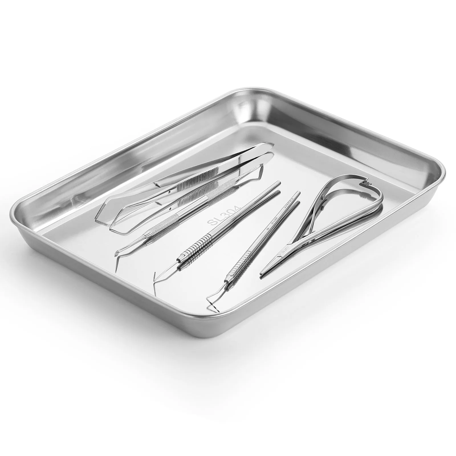 JMU Dental Flat Tray SL 304 Stainless Steel 10.2"x7.9"x1.2" 2PCS/Bag