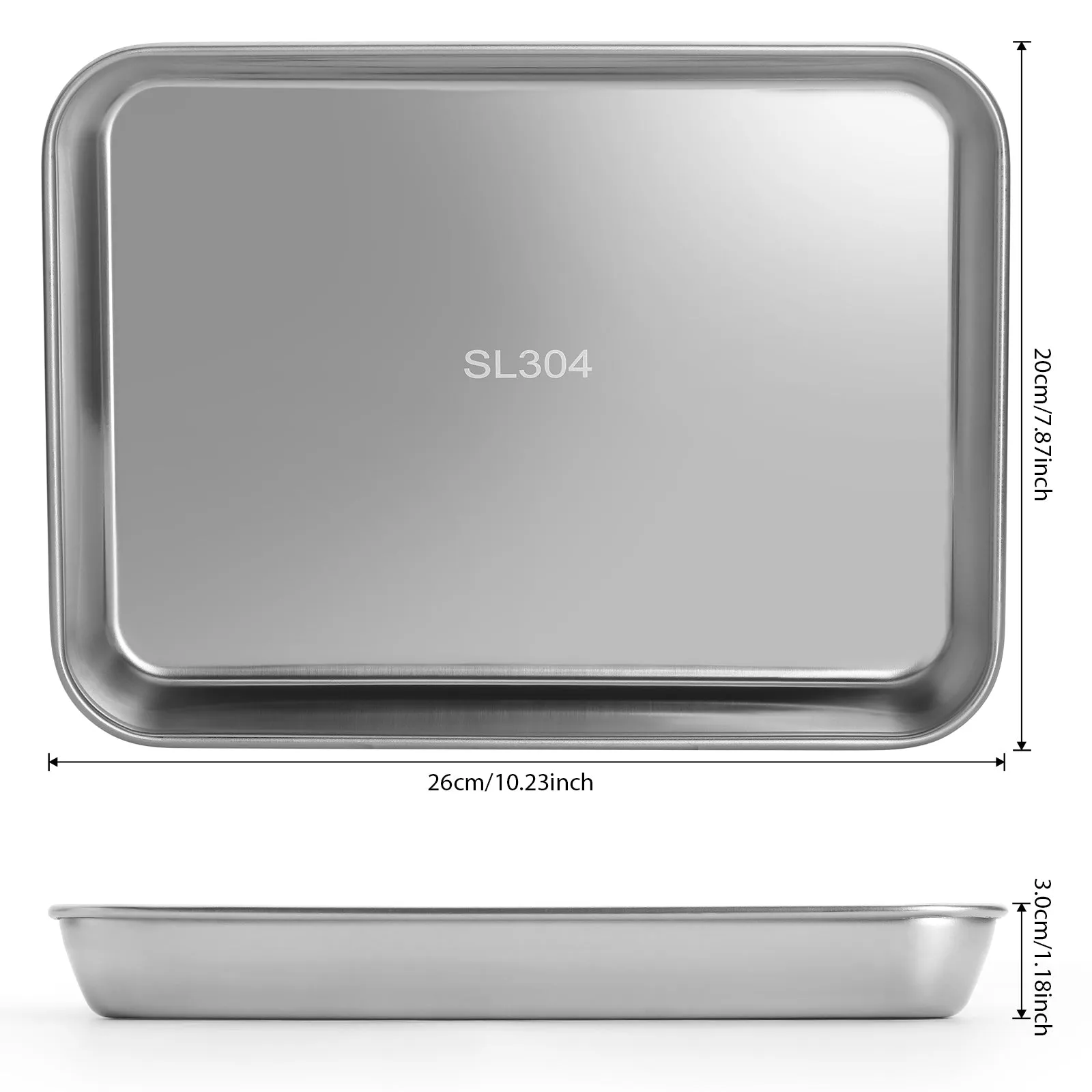 JMU Dental Flat Tray SL 304 Stainless Steel 10.2"x7.9"x1.2" 2PCS/Bag