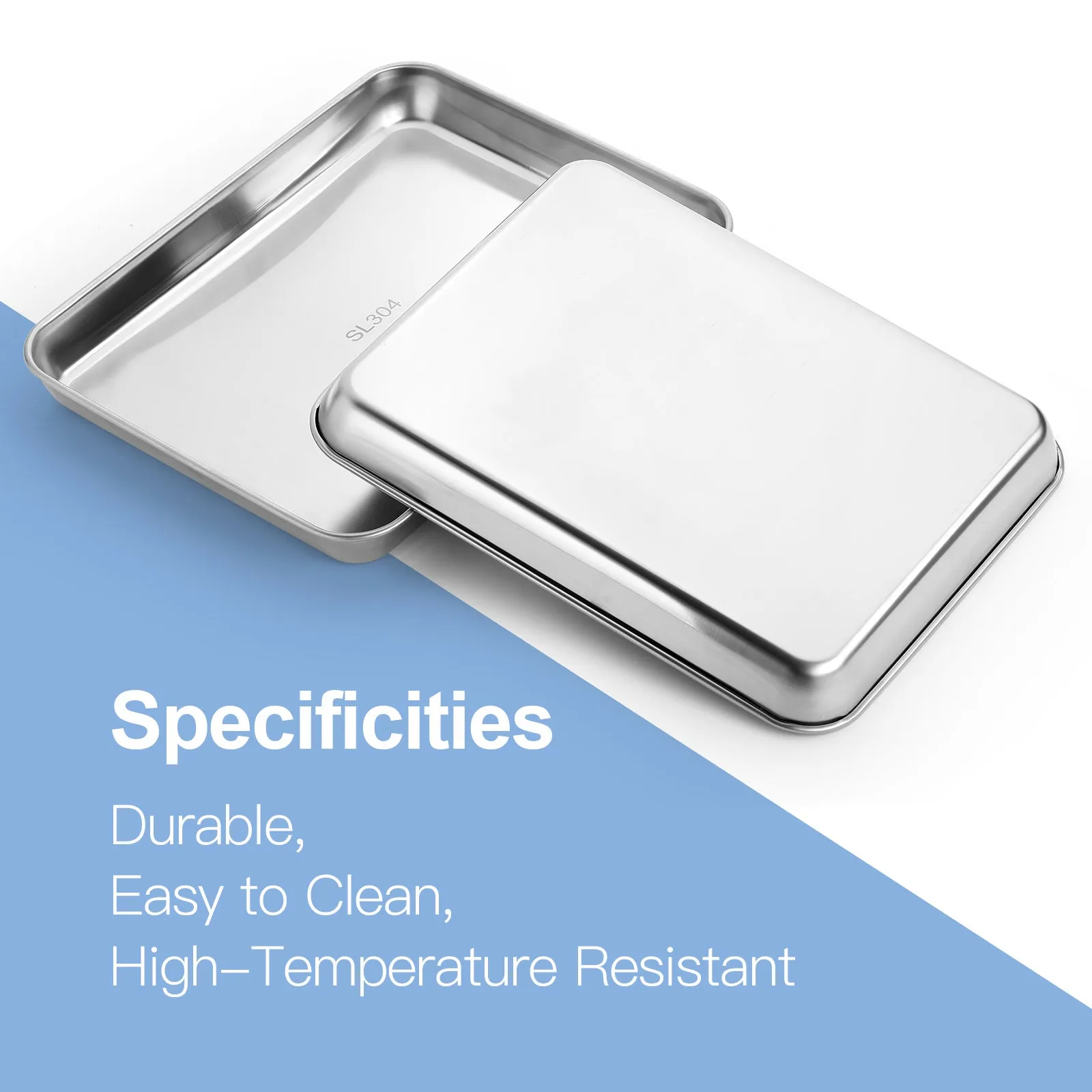JMU Dental Flat Tray SL 304 Stainless Steel 10.2"x7.9"x1.2" 2PCS/Bag